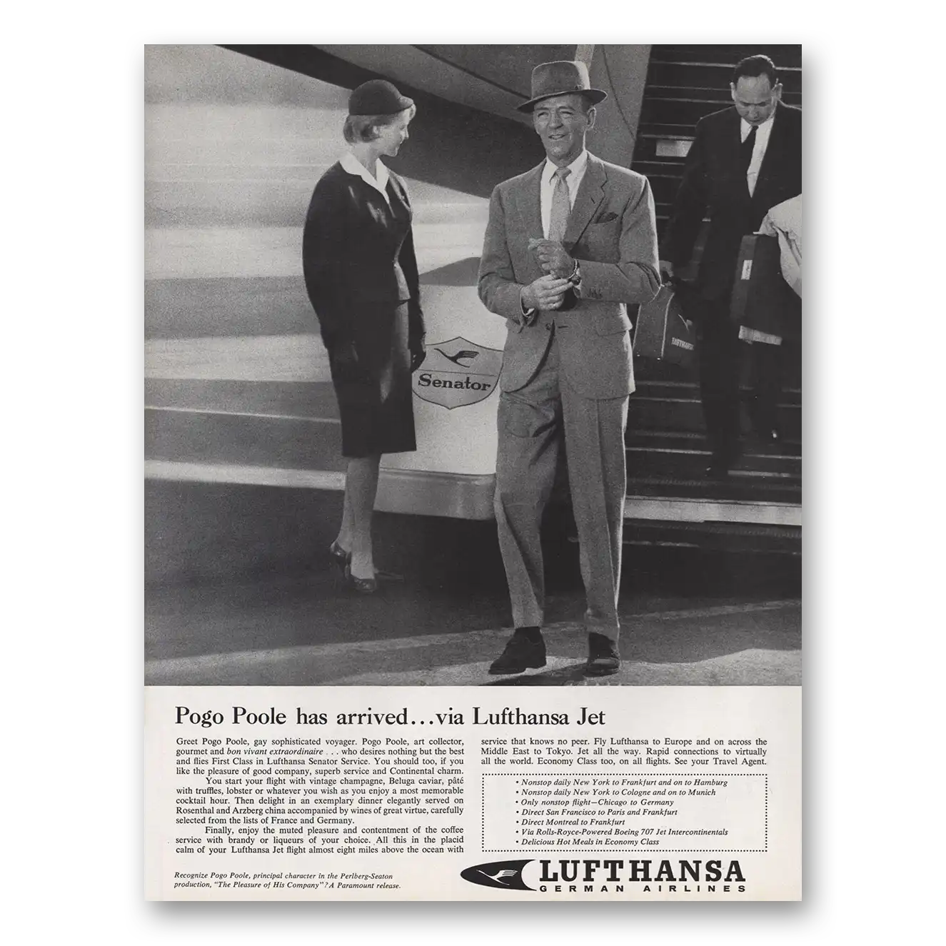 1961 Lufthansa German Airlines Pogo Poole Has Arrived Vintage Magazine Print Ad