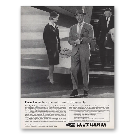 1961 Lufthansa German Airlines Pogo Poole Has Arrived Vintage Magazine Print Ad