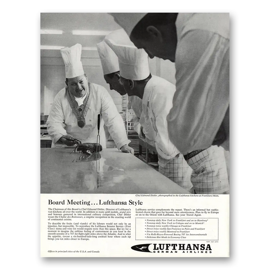 1961 Lufthansa German Airlines Board Meeting Lufthansa Style Chefs Vintage Magazine Print Ad