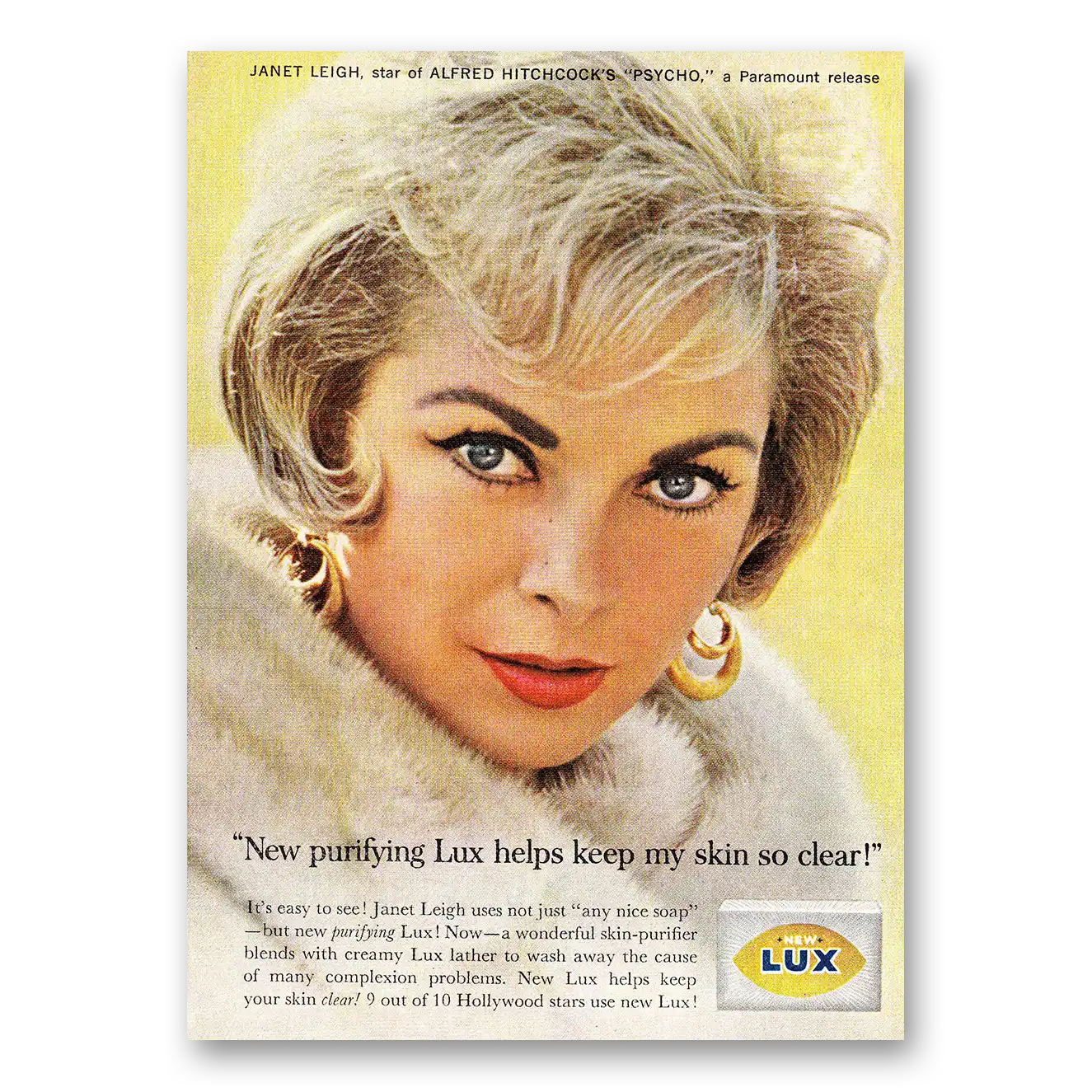 1961 Lux Soap Janet Leigh Psycho Purifying Lux Vintage Magazine Print Ad