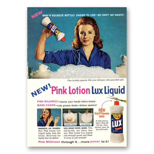 1961 Lux Soap Pink Lotion Liquid Lux Vintage Magazine Print Ad