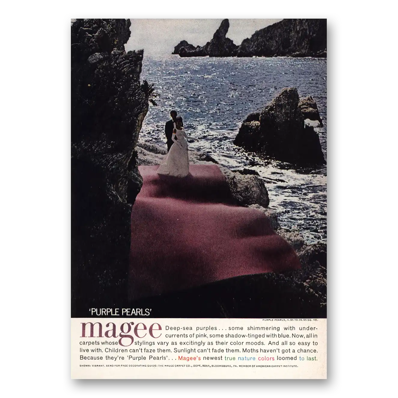 1961 Magee Carpet Purple Pearls Vintage Magazine Print Ad