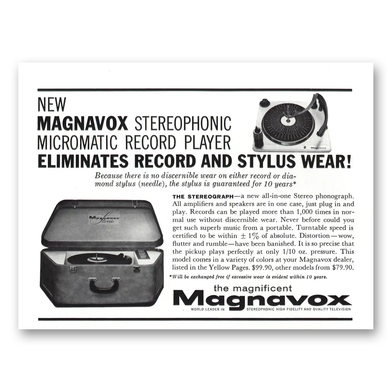 1961 Magnavox Stereophonic Micromatic Record Player Vintage Magazine Print Ad