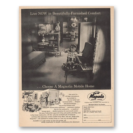 1961 Magnolia Mobile Homes Beautifully Furnished Comfort Vintage Magazine Print Ad