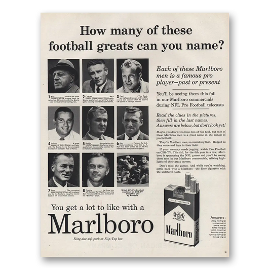 1961 Marlboro Cigarettes Football Greats Can You Name Vintage Magazine Print Ad