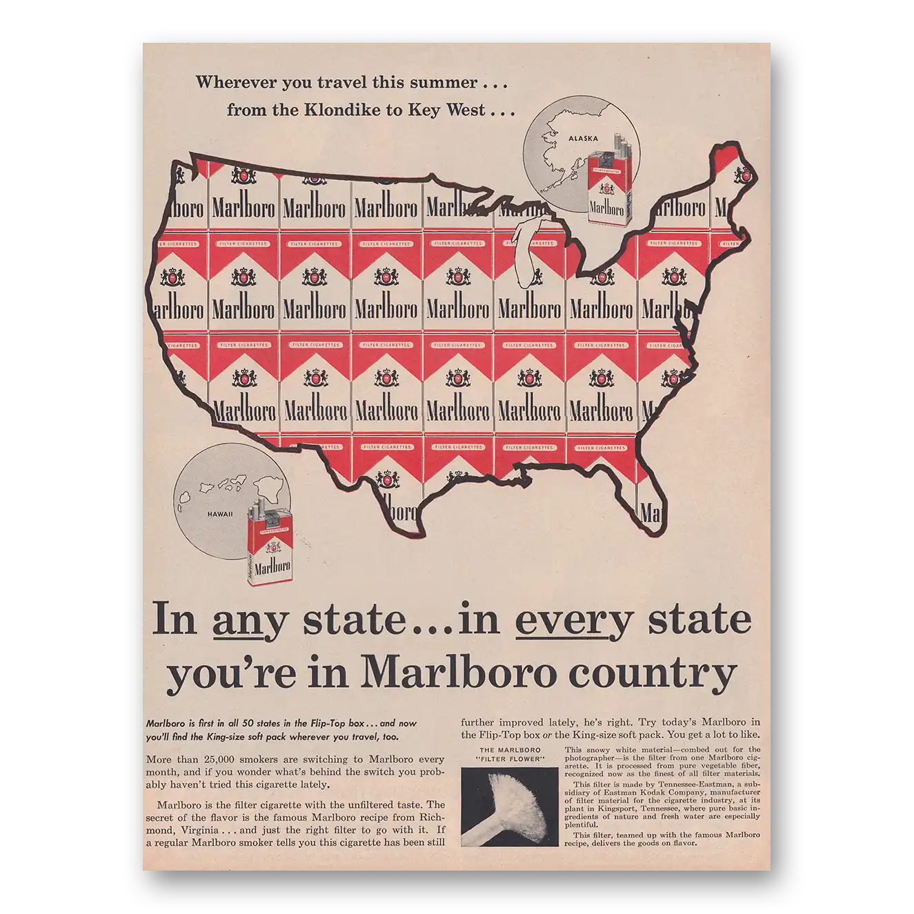 1961 Marlboro Cigarettes Any State In Every State Vintage Magazine Print Ad