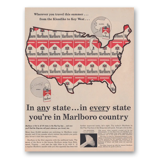 1961 Marlboro Cigarettes Any State In Every State Vintage Magazine Print Ad