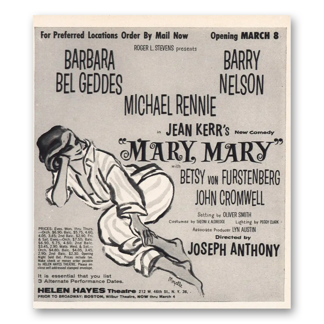 1961 Helen Hayes Theatre Mary Mary Promo Vintage Magazine Print Ad