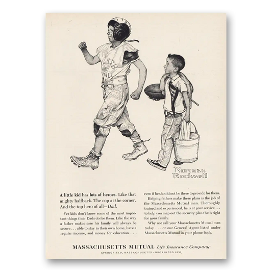 1961 Massachusetts Mutual Little Kid Has Lots of Heroes Vintage Magazine Print Ad