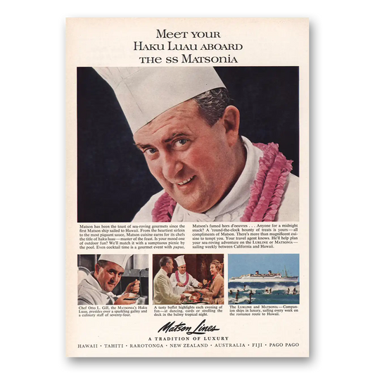 1961 Matson Line Meet Your Haku Luau Aboard Vintage Magazine Print Ad