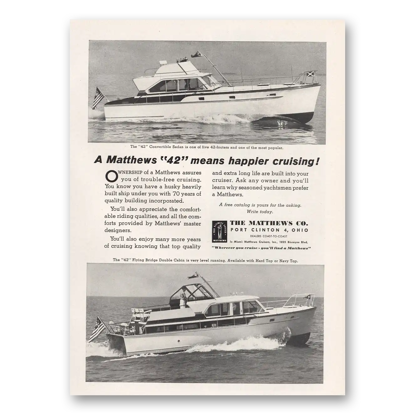 1961 Matthews Cruisers Boat Means Happier Cruising Vintage Magazine Print Ad