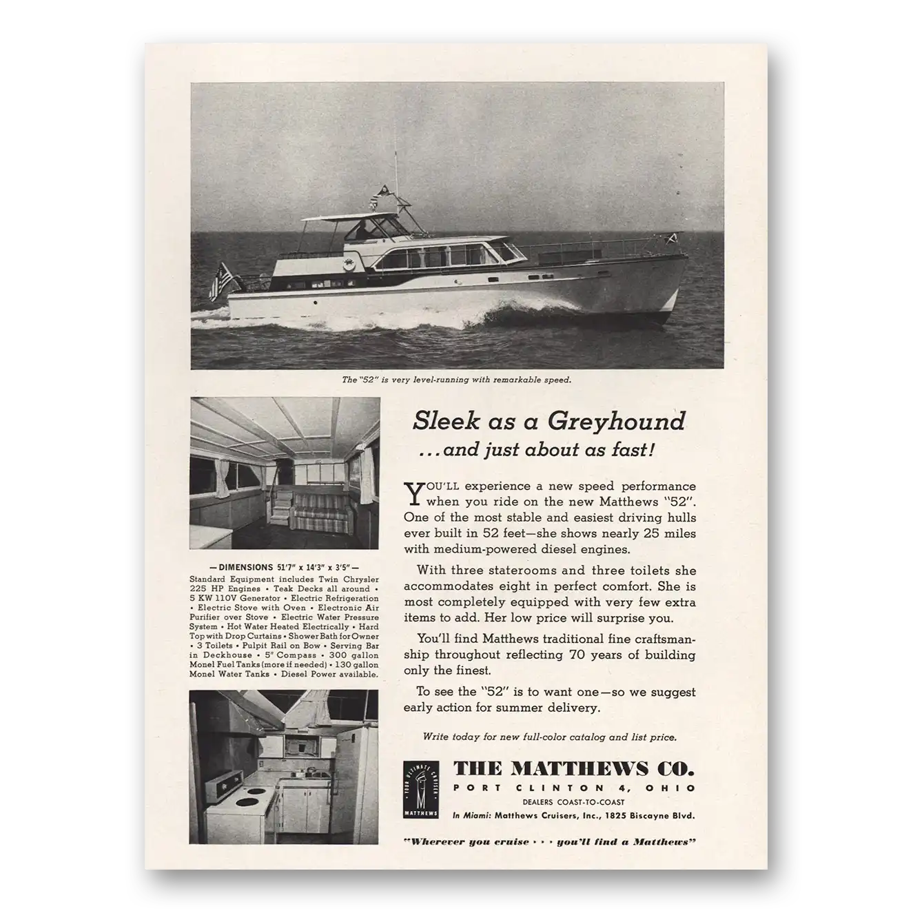 1961 Matthews Cruisers Sleek As a Greyhound Vintage Magazine Print Ad