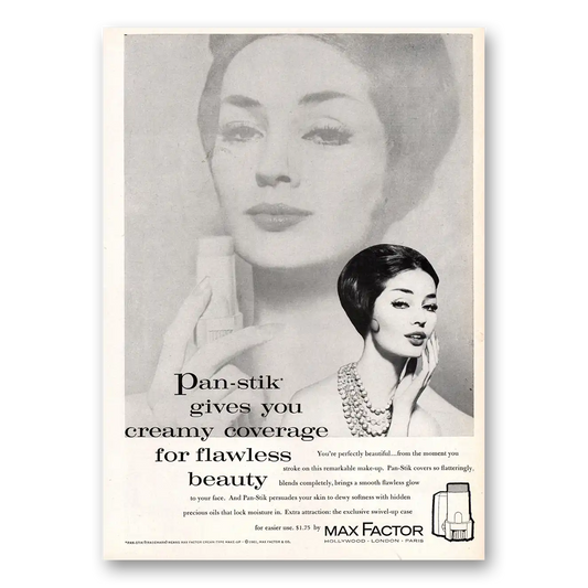 1961 Max Factor Pan Stik Gives Your Creamy Coverage Vintage Magazine Print Ad