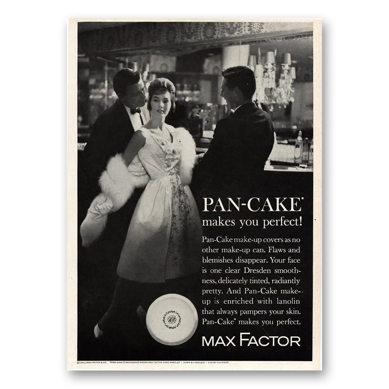 1961 Max Factor Pan Cake Make Up Makes You Perfect Vintage Magazine Print Ad