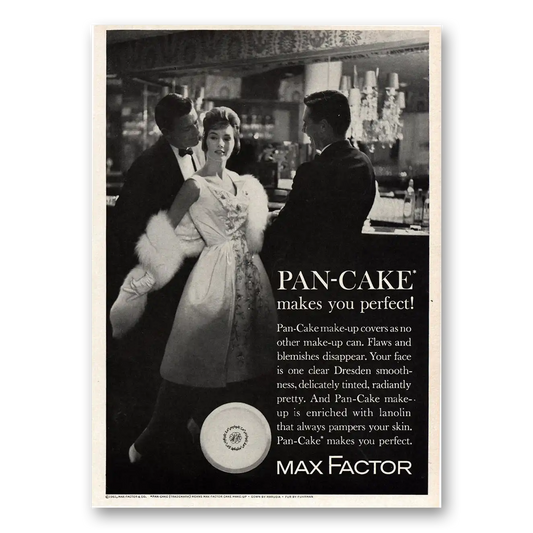 1961 Max Factor Pan Cake Make Up Makes You Perfect Vintage Magazine Print Ad