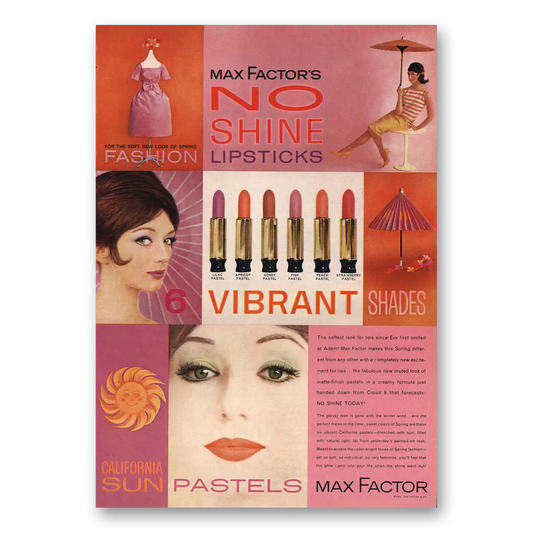 1961 Max Factor No Shine Lipsticks Vintage Magazine Print Ad