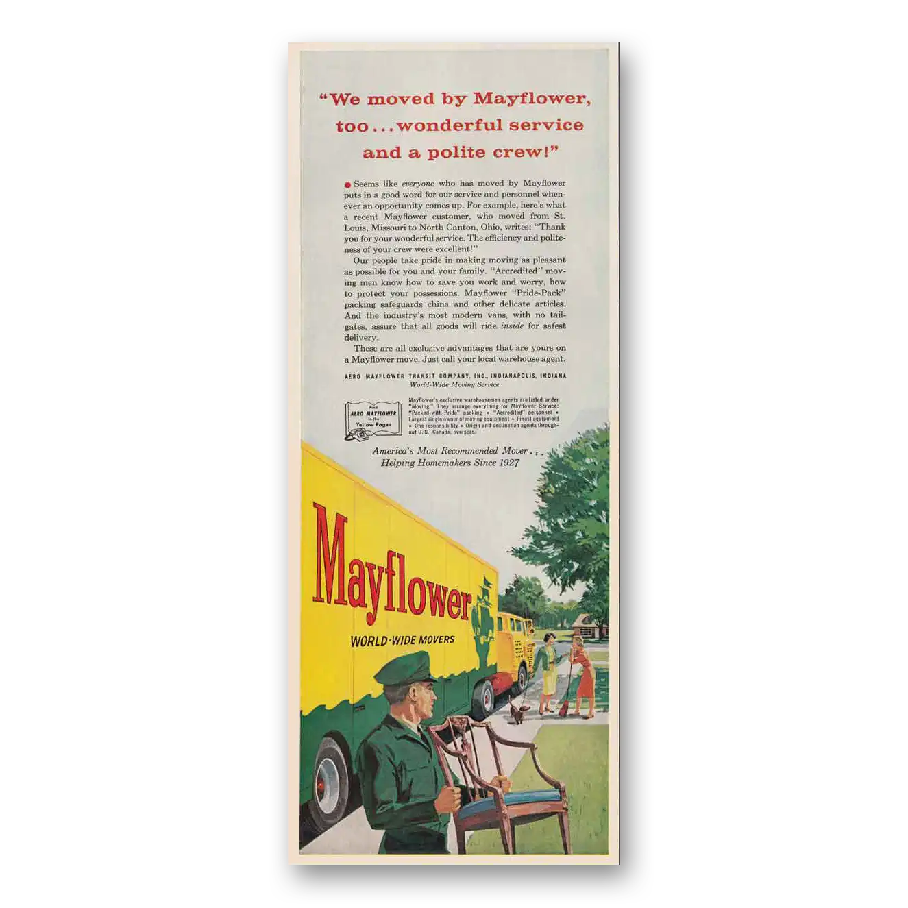 1961 Mayflower Moving Trucks Wonderful Service Vintage Magazine Print Ad