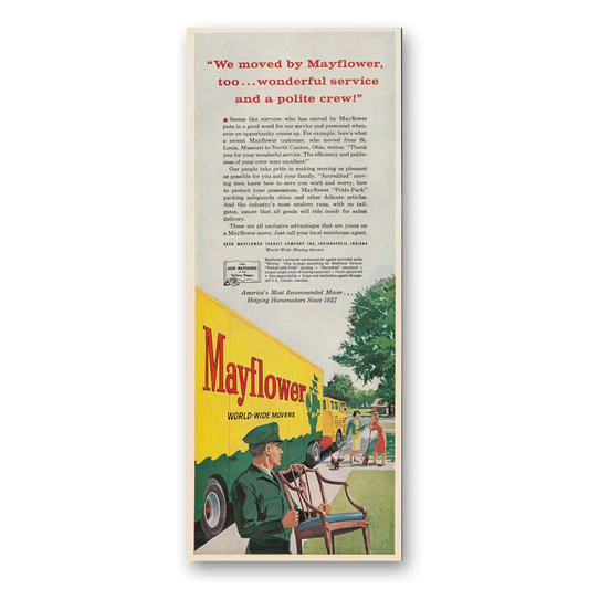 1961 Mayflower Moving Trucks Wonderful Service Vintage Magazine Print Ad