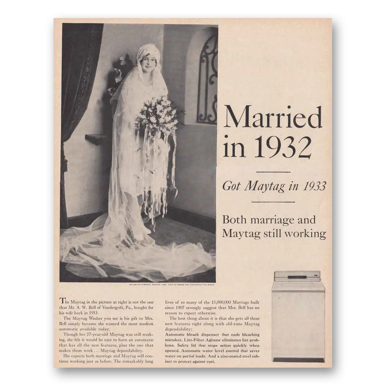 1961 Maytag Washer Married in 1932 Vandergrift Vintage Magazine Print Ad