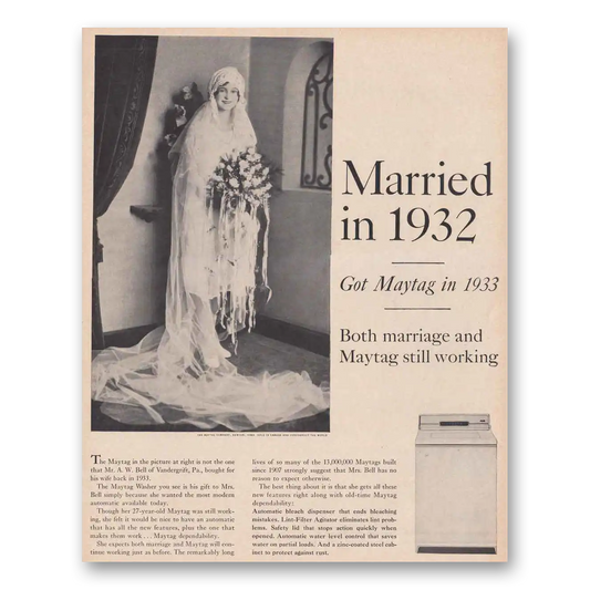 1961 Maytag Washer Married in 1932 Vandergrift Vintage Magazine Print Ad