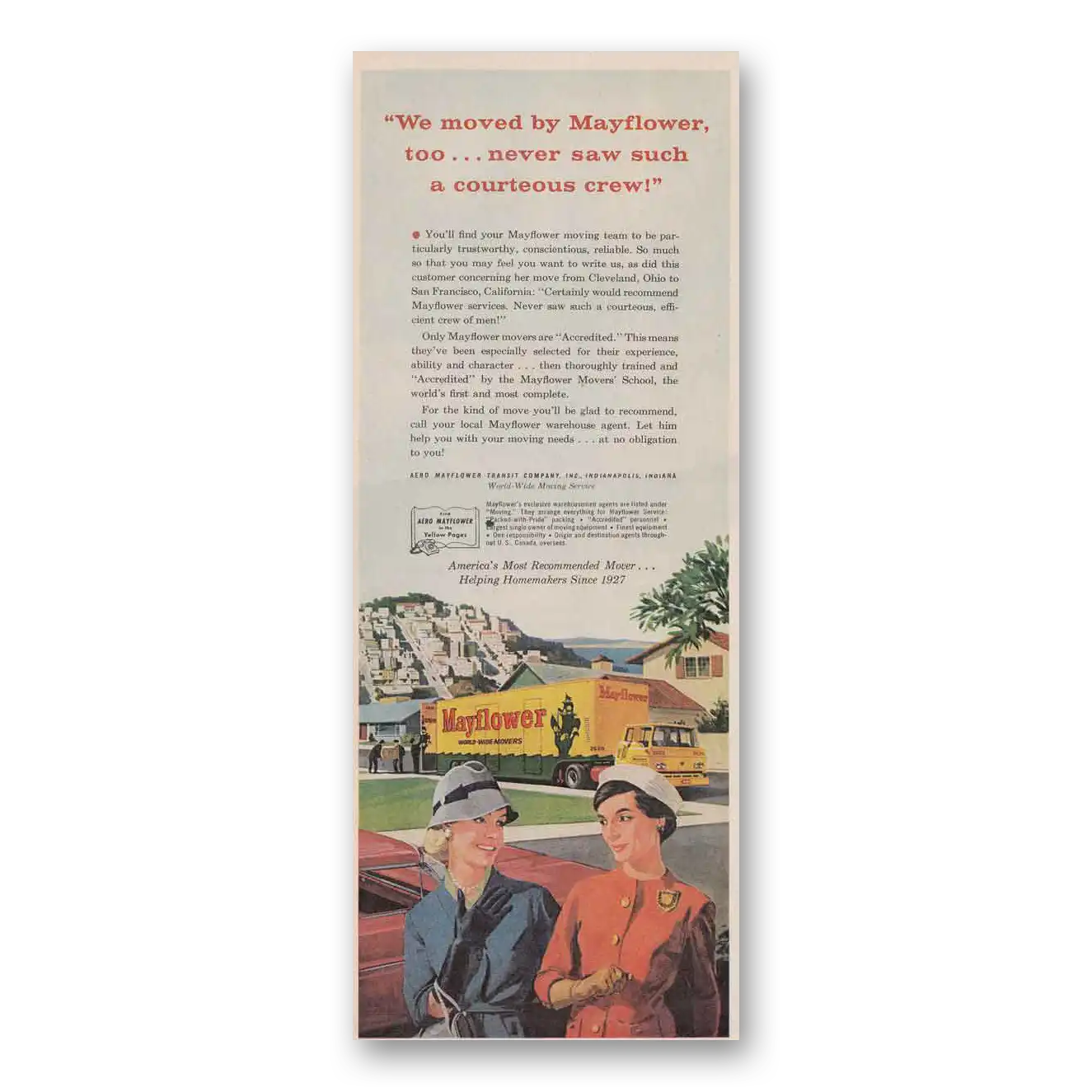 1961 Mayflower Moving Trucks Never Saw Such a Courteous Crew Vintage Magazine Print Ad