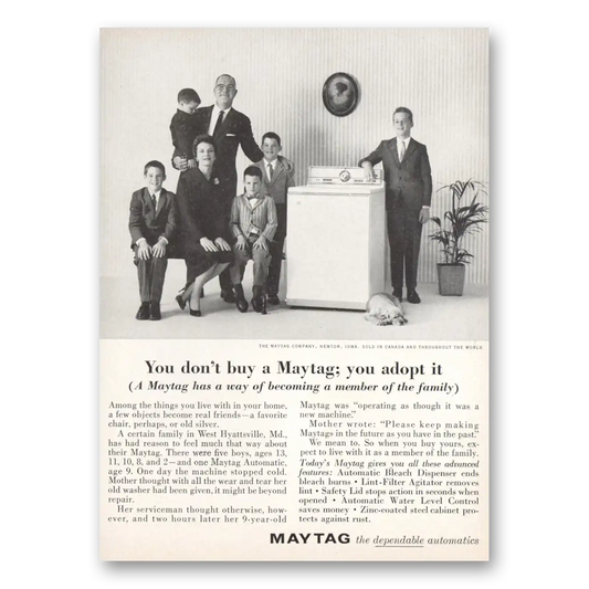 1961 Maytag Washer You Don't Buy a Maytag You Adopt It Vintage Magazine Print Ad