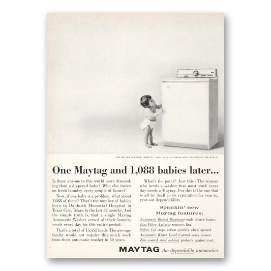 1961 Maytag Washer One Maytag and 1088 Babies Later Vintage Magazine Print Ad