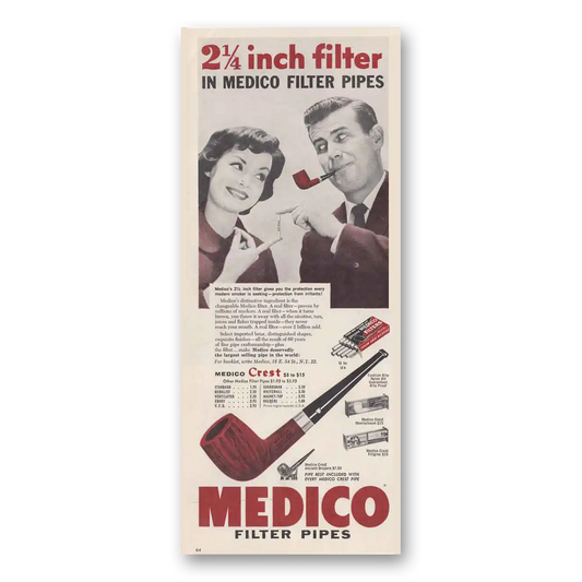 1961 Medico Filter Pipes Crest Vintage Magazine Print Ad