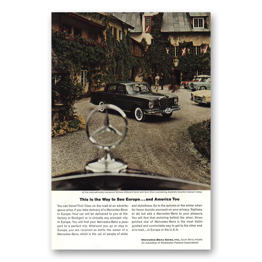 1961 Mercedes Benz Schloss Mittersill Sport and Gun Club Vintage Magazine Print Ad