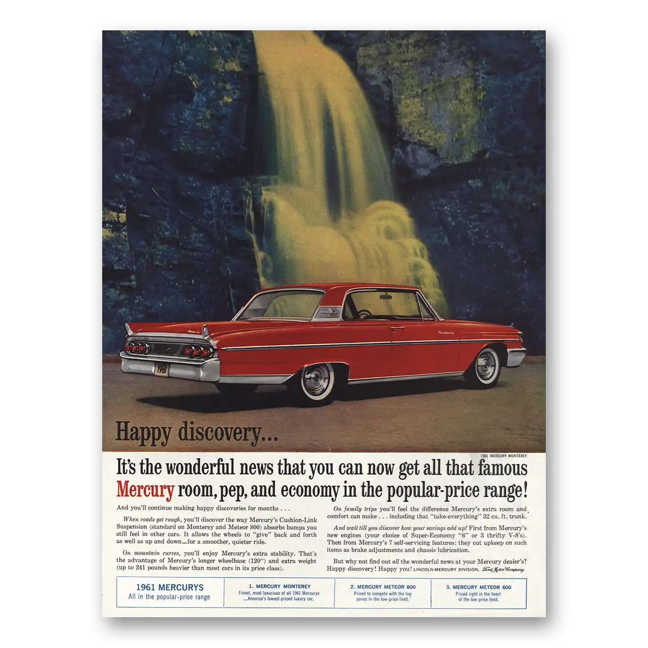 1961 Mercury Monterey Happy Discovery Vintage Magazine Print Ad