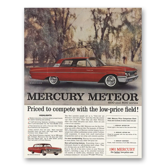 1961 Mercury Meteor Compete With Low Price Field Vintage Magazine Print Ad