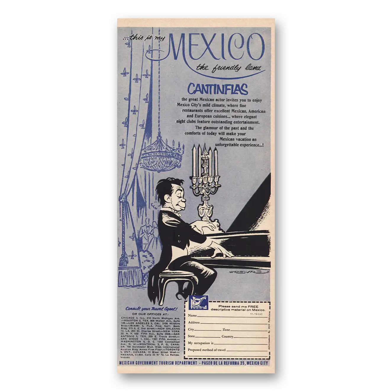 1961 Mexico Friendly Land Cantinflas Vintage Magazine Print Ad