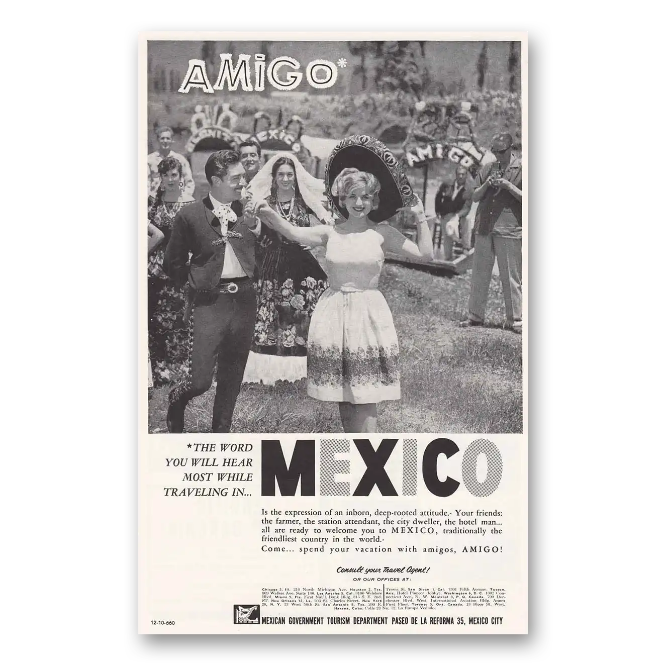 1961 Mexico Amigo Word You Will Hear Most Vintage Magazine Print Ad