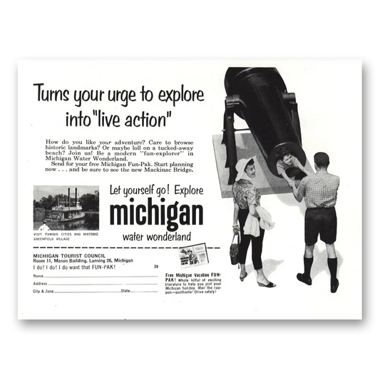 1959 Michigan Turns Your Urge to Explore Into Live Action Vintage Magazine Print Ad