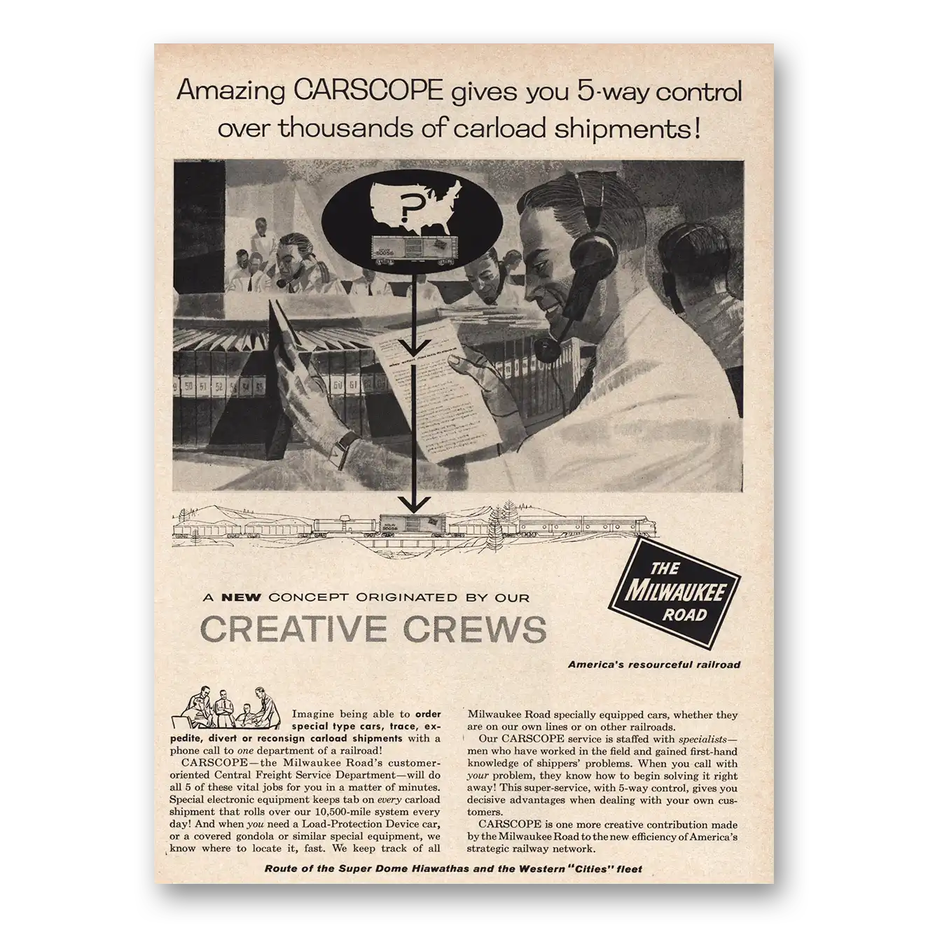 1961 Milwaukee Road Carscope Creative Crews Vintage Magazine Print Ad