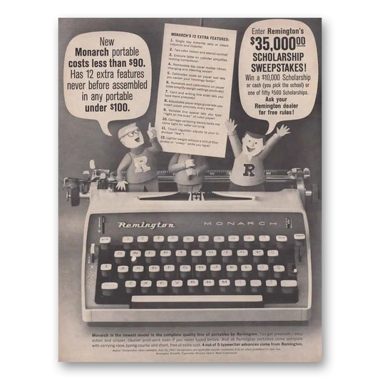 1961 Remington Typewriter Monarch Typewriter Sweepstakes Vintage Magazine Print Ad