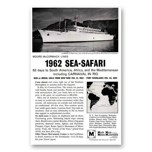 1961 Moore McCormack Lines Sea Safari Vintage Magazine Print Ad