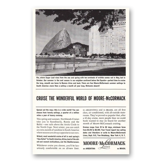 1961 Moore McCormack Lines Sugar Loaf Vintage Magazine Print Ad