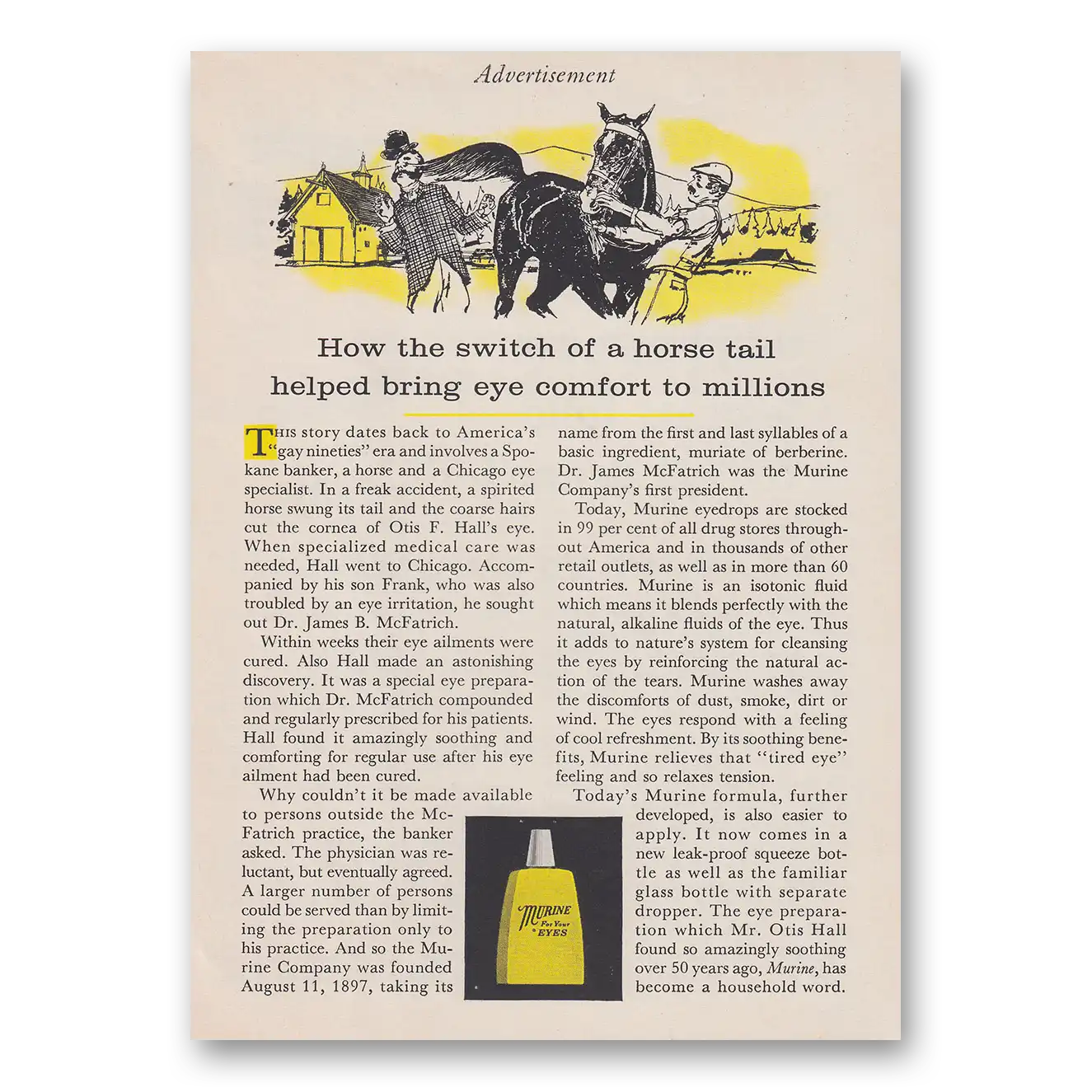 1961 Murine Eye Drops Switch of Horse Tail Vintage Magazine Print Ad