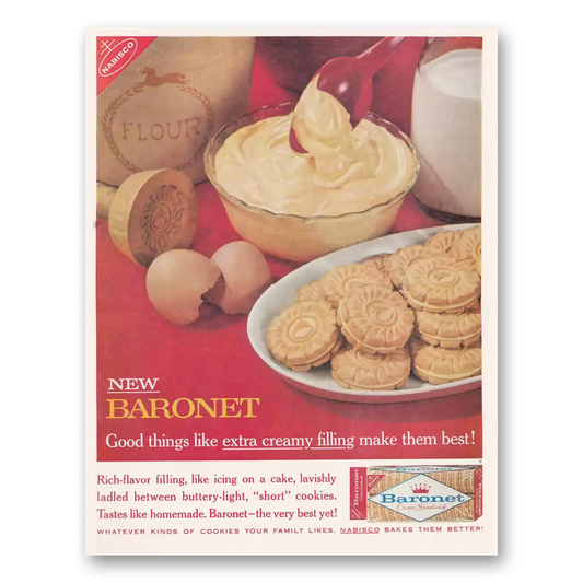 1961 Nabisco Baronet Cookies Creme Sandwich Cookies Creamy Filling Vintage Magazine Print Ad