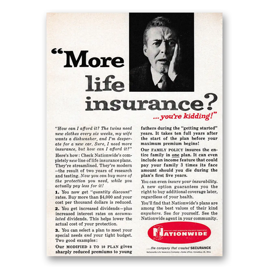 1961 Nationwide Insurance More Life Insurance You're Kidding Vintage Magazine Print Ad