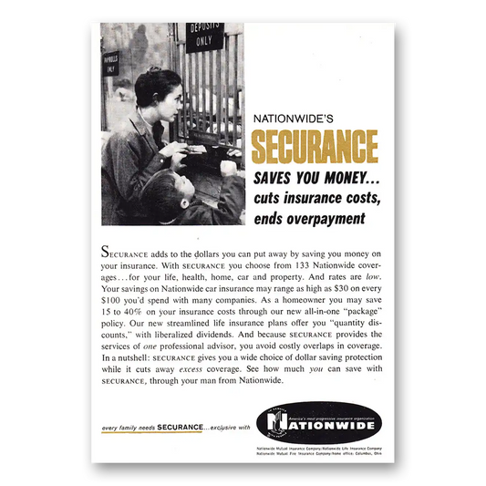 1961 Nationwide Insurance Securance Saves You Money Vintage Magazine Print Ad