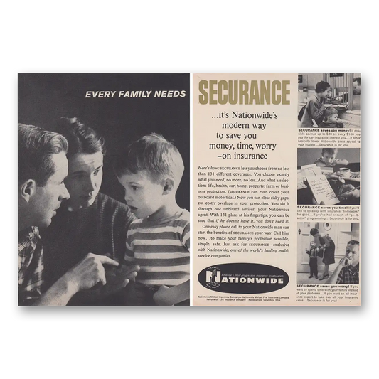 1961 Nationwide Insurance Every Family Needs Securance Vintage Magazine Print Ad