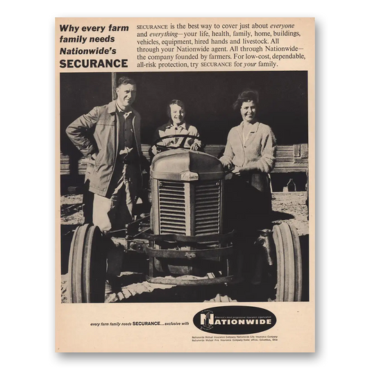 1961 Nationwide Insurance Ferguson Tractor Vintage Magazine Print Ad