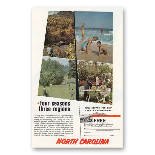 1961 North Carolina Four Seasons Three Regions Vintage Magazine Print Ad