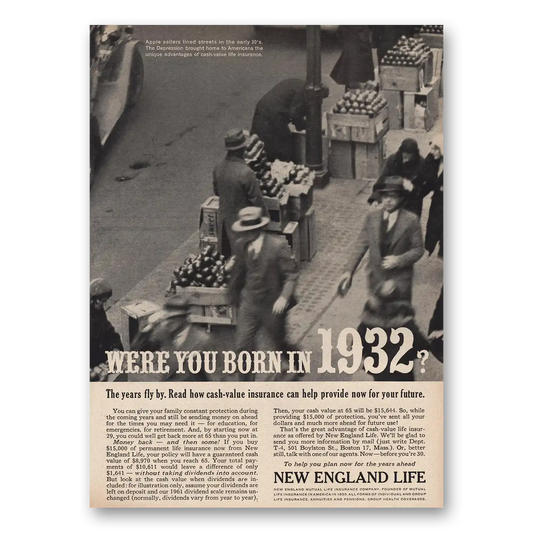 1961 New England Mutual Life Insurance Were You Born in 1932 Vintage Magazine Print Ad