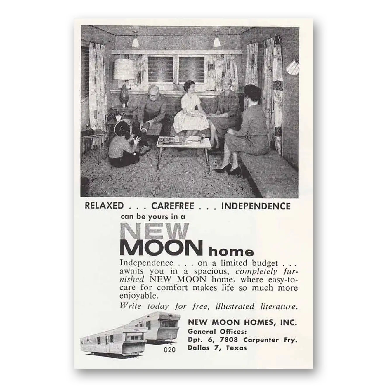 1961 New Moon Homes Relaxed Carefree Independence Vintage Magazine Print Ad