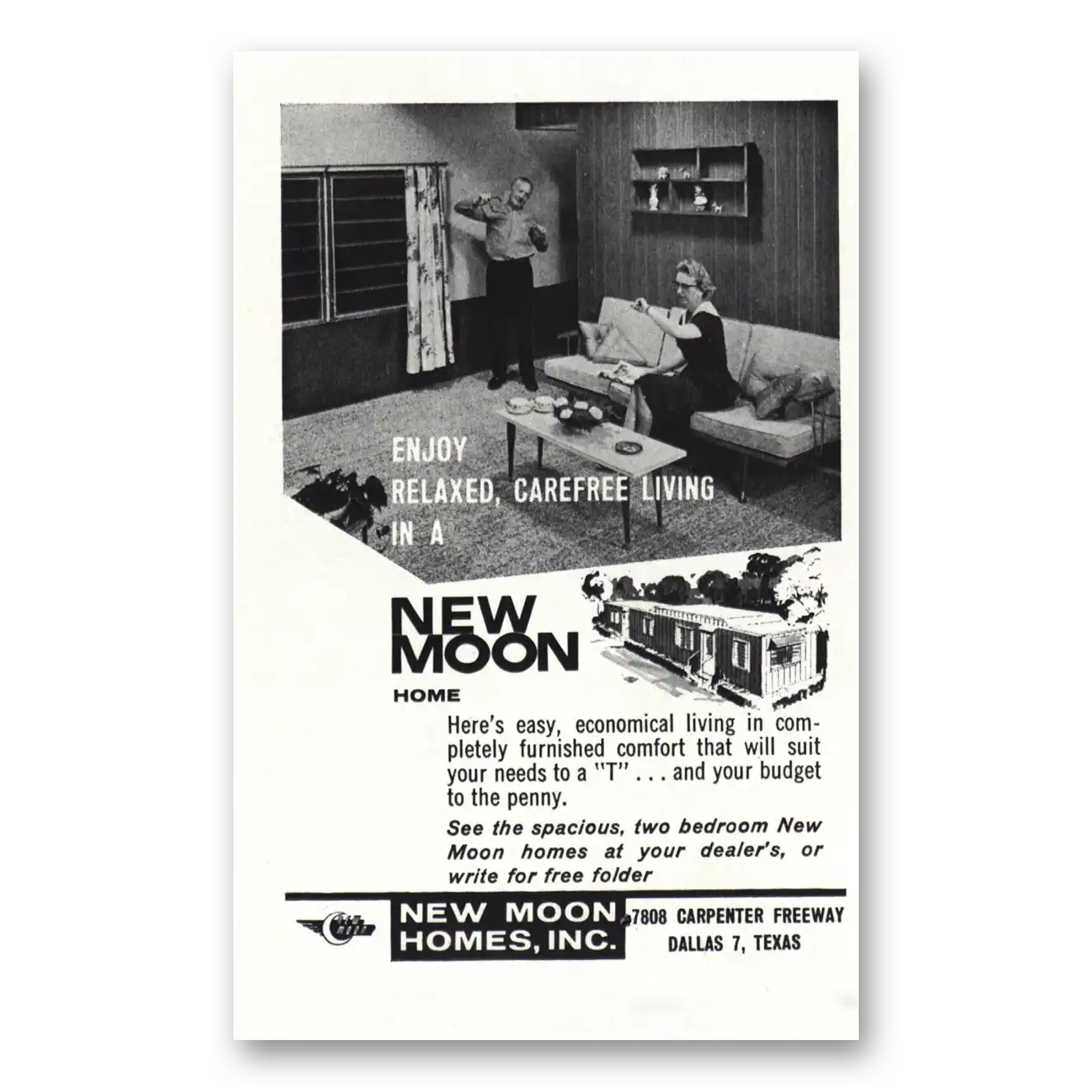 1961 New Moon Homes Enjoy Relaxed Carefree Living Vintage Magazine Print Ad