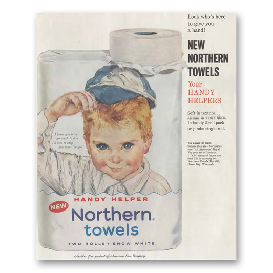 1961 Northern Towels Handy Helpers All American Boy Vintage Magazine Print Ad