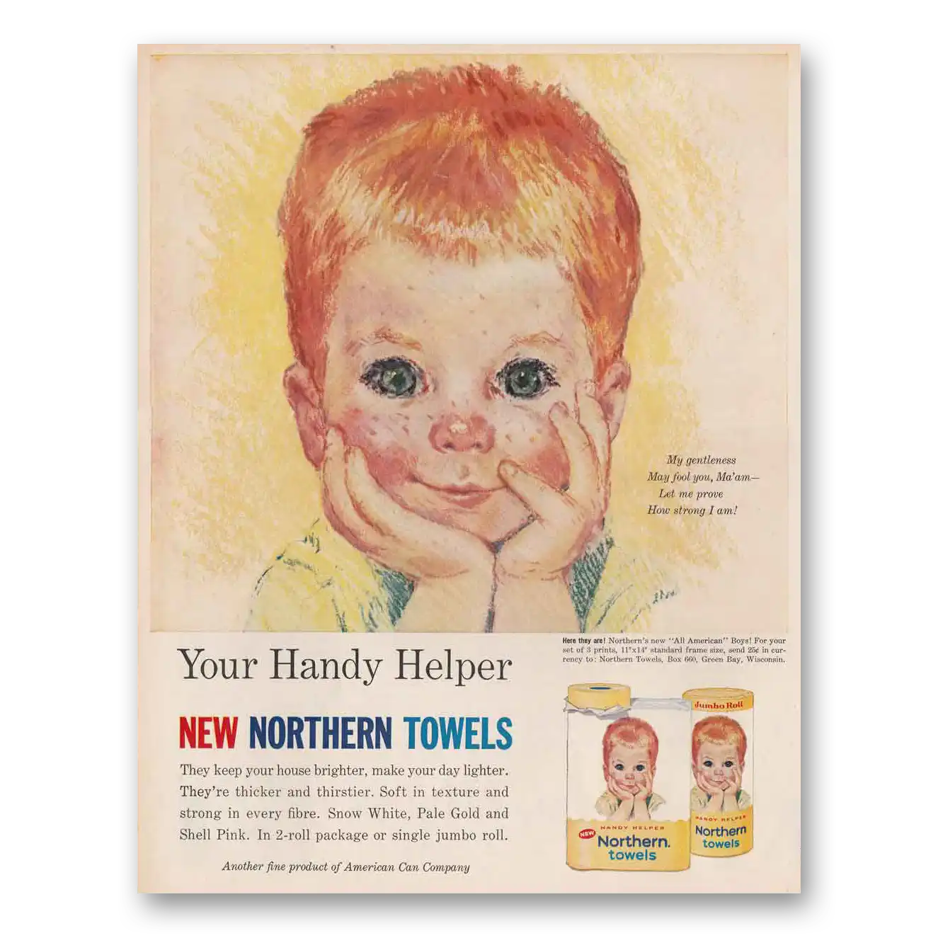 1961 Northern Towels All American Boys Vintage Magazine Print Ad